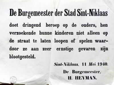 Oproep burgemeester Heyman aan ouders, 11 mei 1940