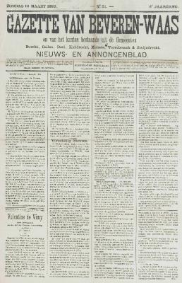 Gazette van Beveren-Waas 10/03/1889