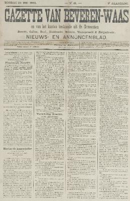 Gazette van Beveren-Waas 22/05/1892