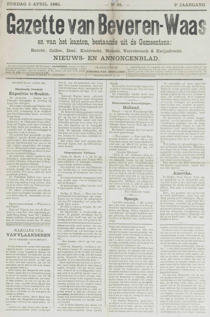 Gazette van Beveren-Waas 05/04/1885