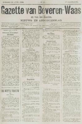 Gazette van Beveren-Waas 22/06/1884
