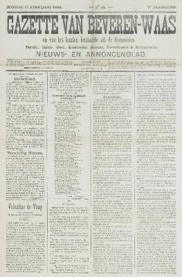 Gazette van Beveren-Waas 17/02/1889