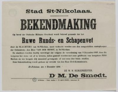 1915- Bekendmaking verplichting om runds-en schapevet te verkopen
