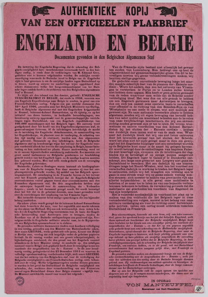 1914-Copie van een officiele affiche Engeland en België
